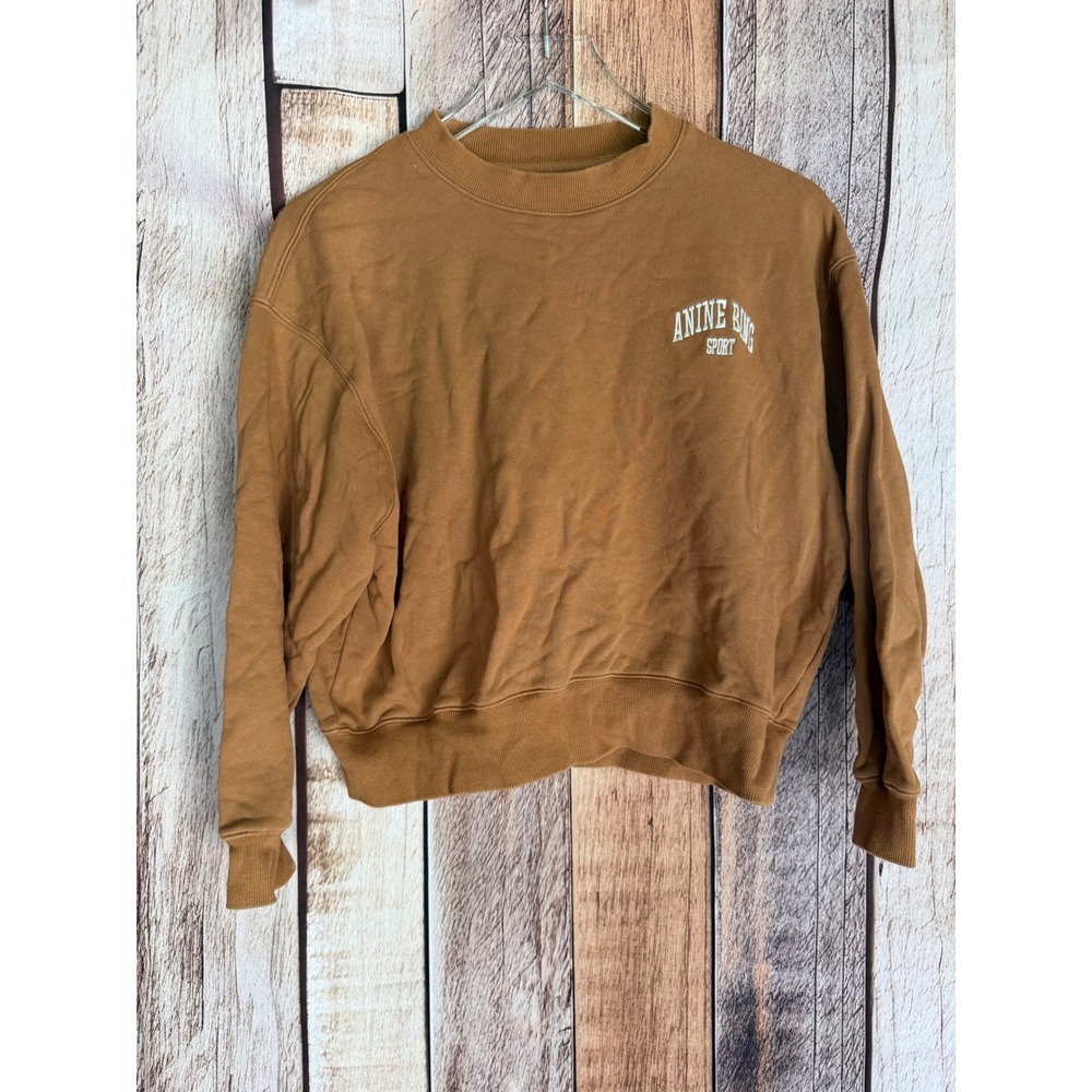 Anine‎ Bing Sport Crewneck Sweatshirt Brown Logo Graphic 100% Cotton Size XS